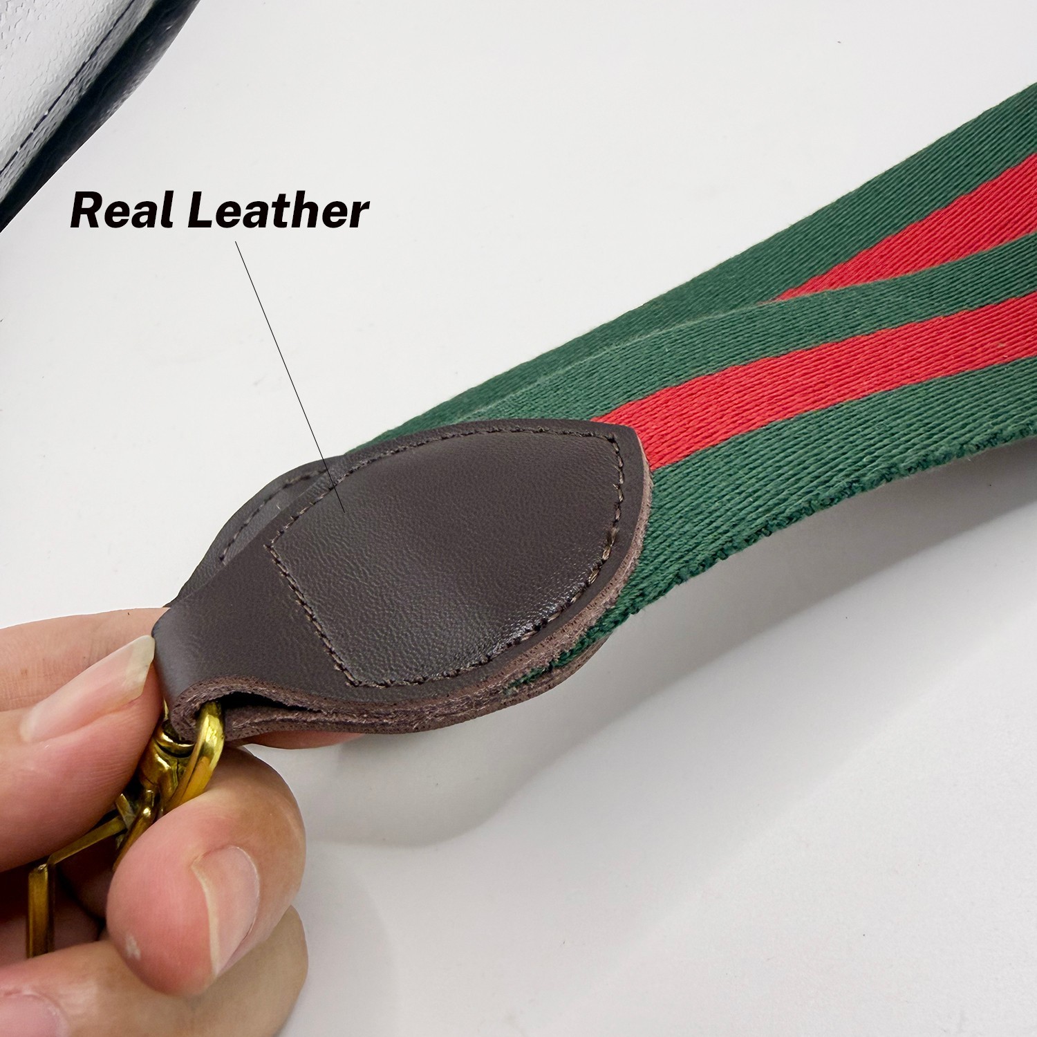 Crossbody Shoulder Strap Replacement – Green Brown Web Style Leather (No Logo)