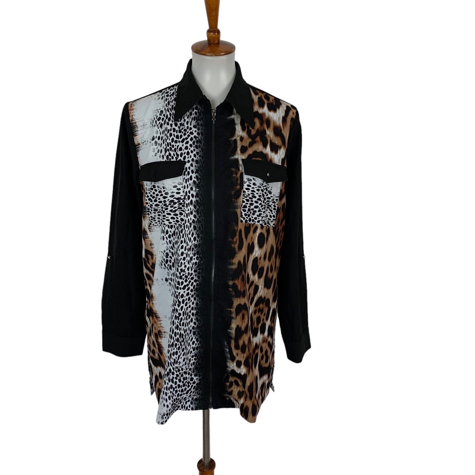 Mona Leah Couture Top Medium Zip Up Long Sleeve Animal Print Artsy Unique