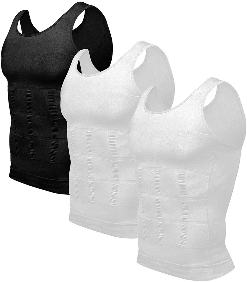Men 3 Pack Body Shaper Slimming Belly Vest Compression Shirt Tank Tops Shapewear