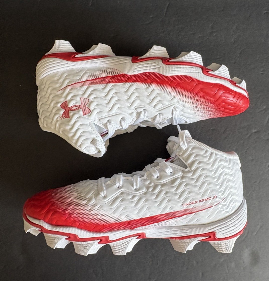 Under Armour Spotlight Hammer 3028224-101 White Red Football Cleats Size 2.5Y