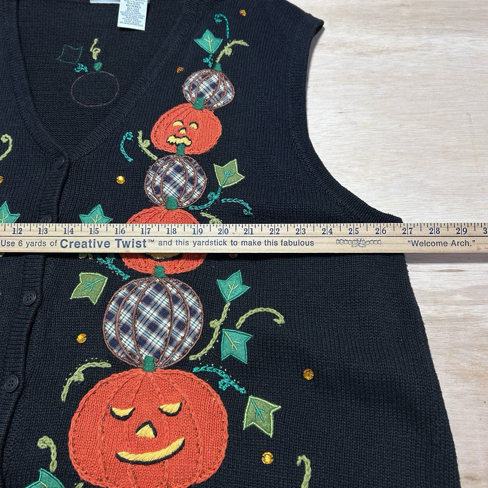 Vtg Bobbie Brooks Halloween Pumpkins Button Knit Sweater Vest Womens 26/28W