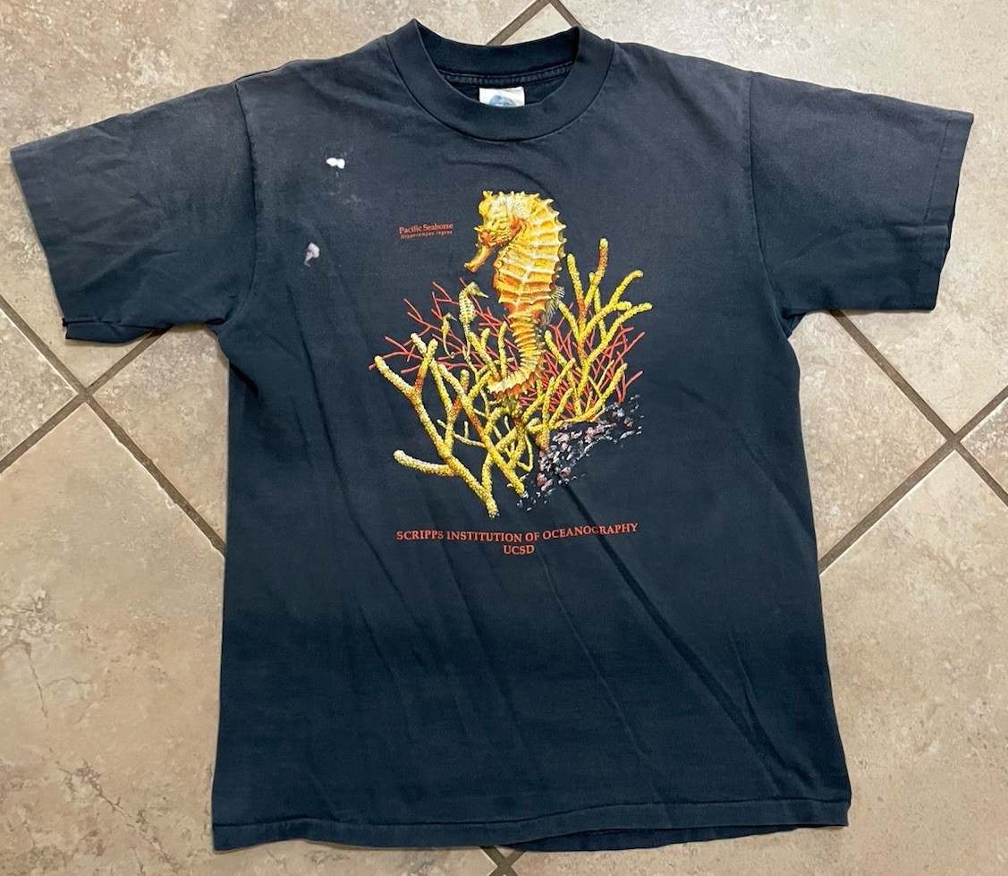Vtg UCSD Scripps Institute Of Oceanography Seahorse Tshirt Sz L Single Stitch