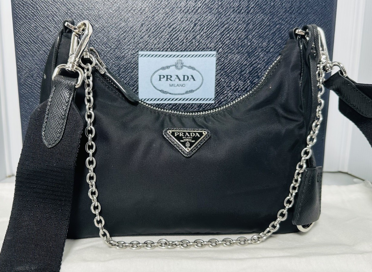 Authentic PRADA RE-Edition 2005 Shoulder Bag Black Nylon