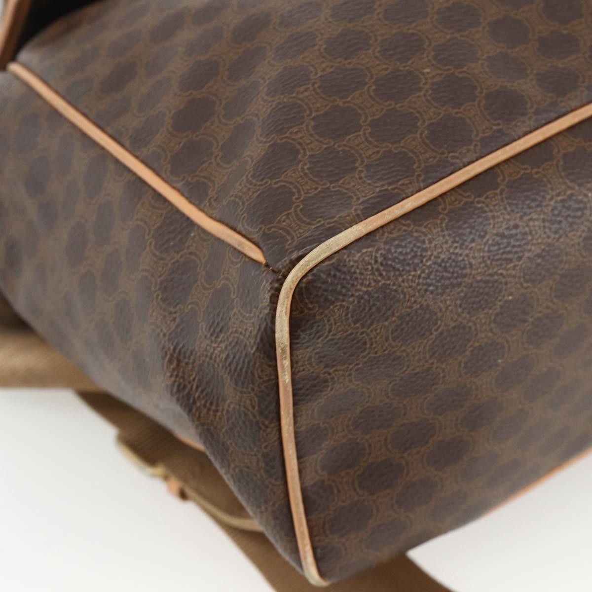 CELINE Macadam Canvas Backpack PVC Leather Brown Gold Auth ARZ862