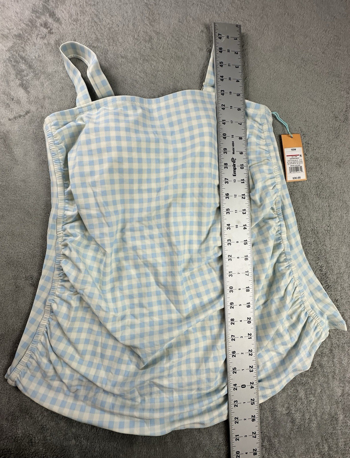 Kona Sol Women’s Plus Size 18W One Piece Swimsuit Blue White Gingham Ruched