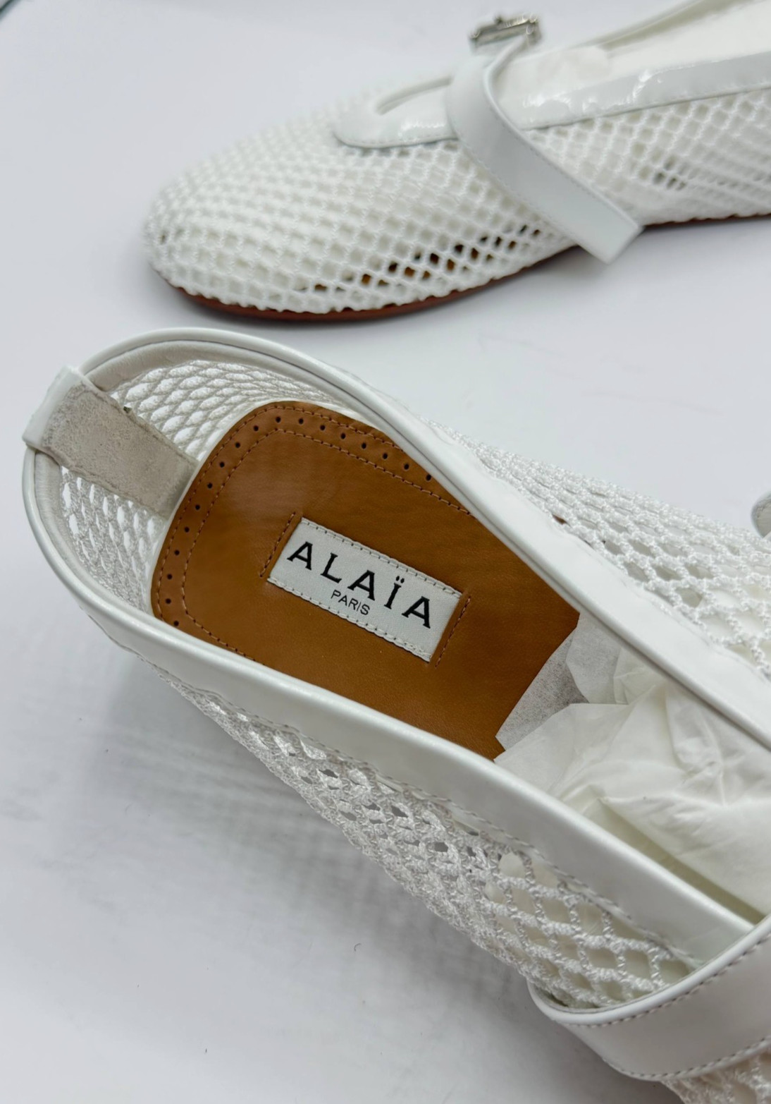 ALAIA BALLET Leather Mesh Flats White EU 39