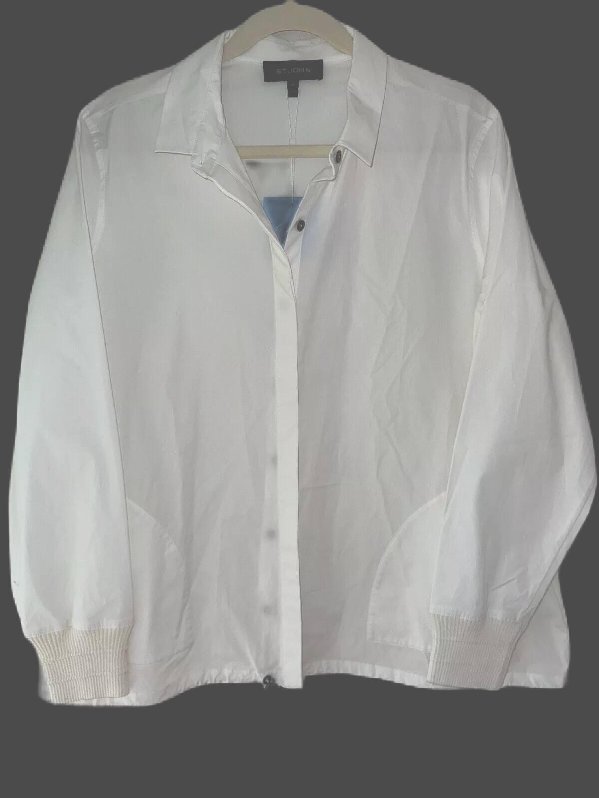 NWT $595 St. John Sport Techno Button Down Stretch Shirt Jacket White Size M