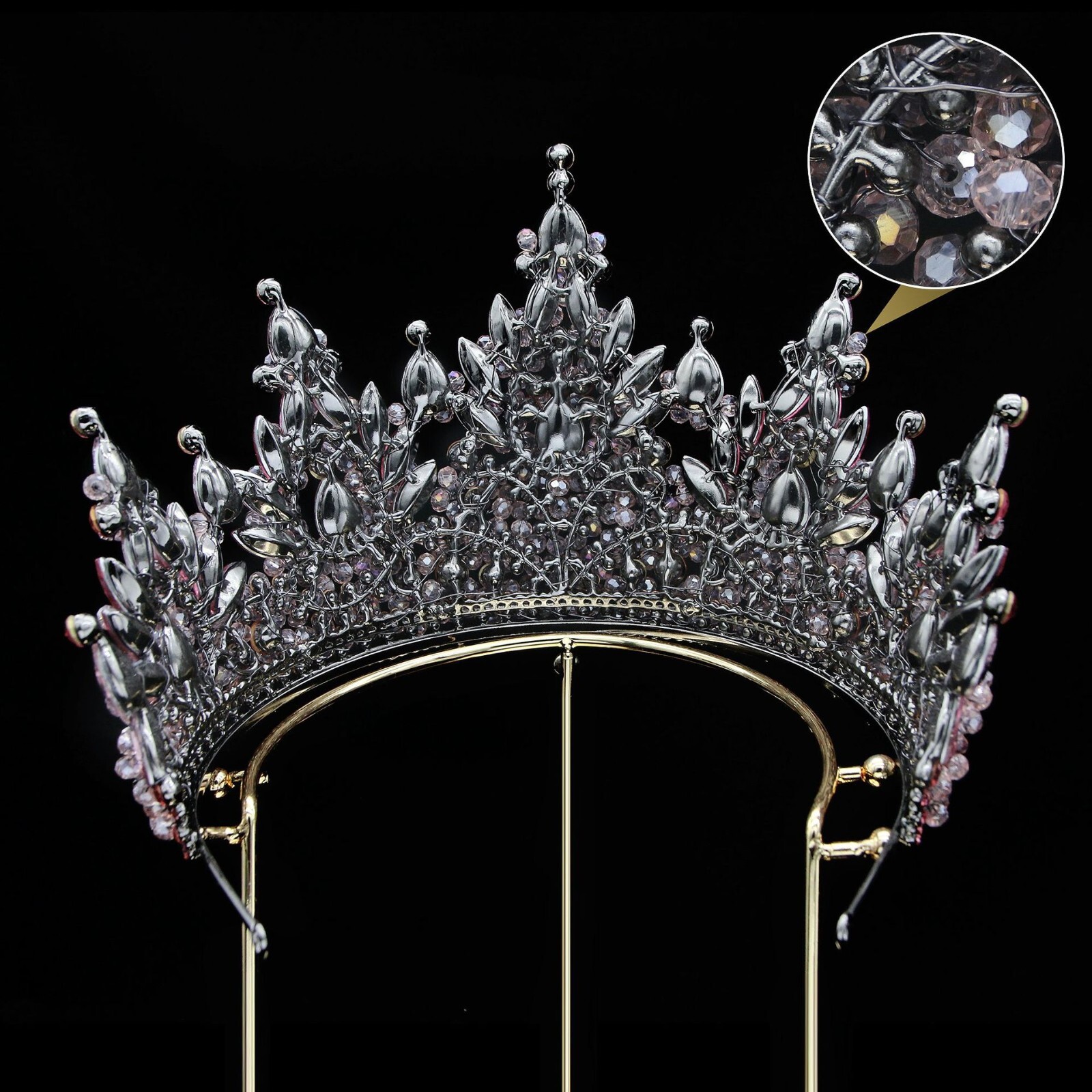 7.5cm Tall Large Crystal Beads Tiara Wedding Queen Princess Crown For Women