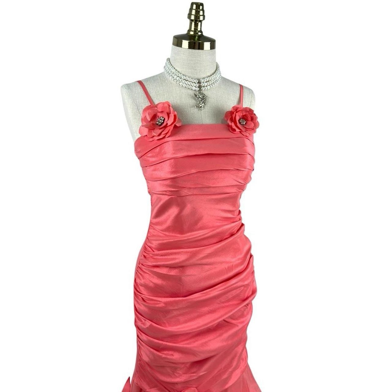 Vintage Pink Prom Dress Maxi Gown Glam Y2K Corset Mermaid Ruched Taffeta 4