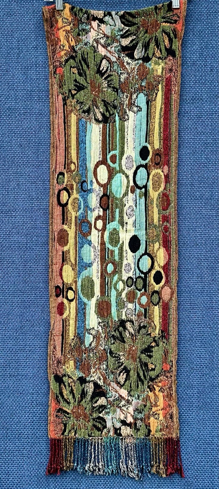 Art To Wear Silk Viscose Woven Scarf Nepal Abstract Floral Fringe Boho Wrap