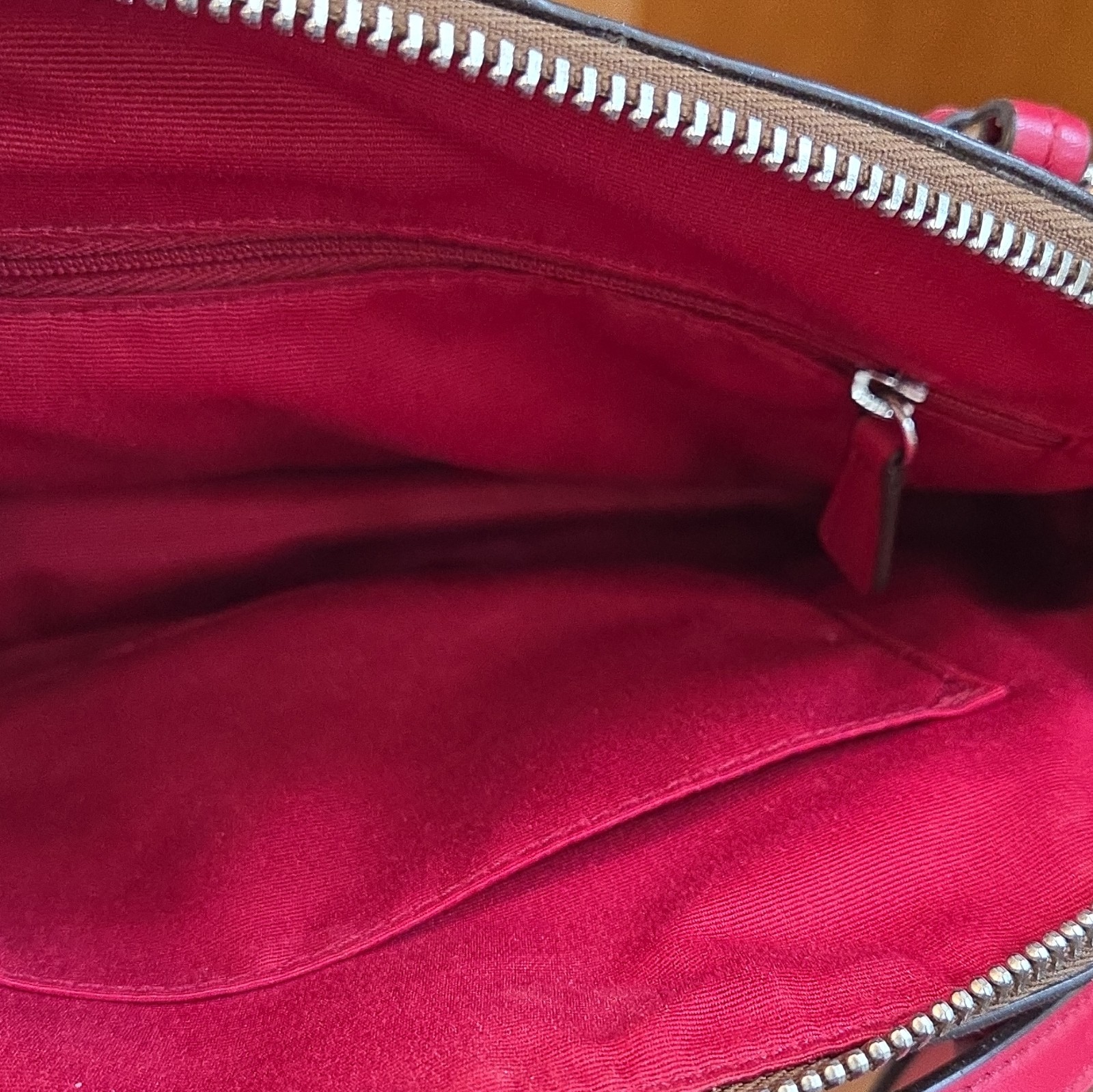 Coach Signature Peyton Cora Dome Satchel Top Handle Bag Brown/Red Zip Silver