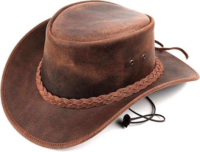 Men and Women Brown Genuine Leather Cowboy Western Hat – USA Free Shipping