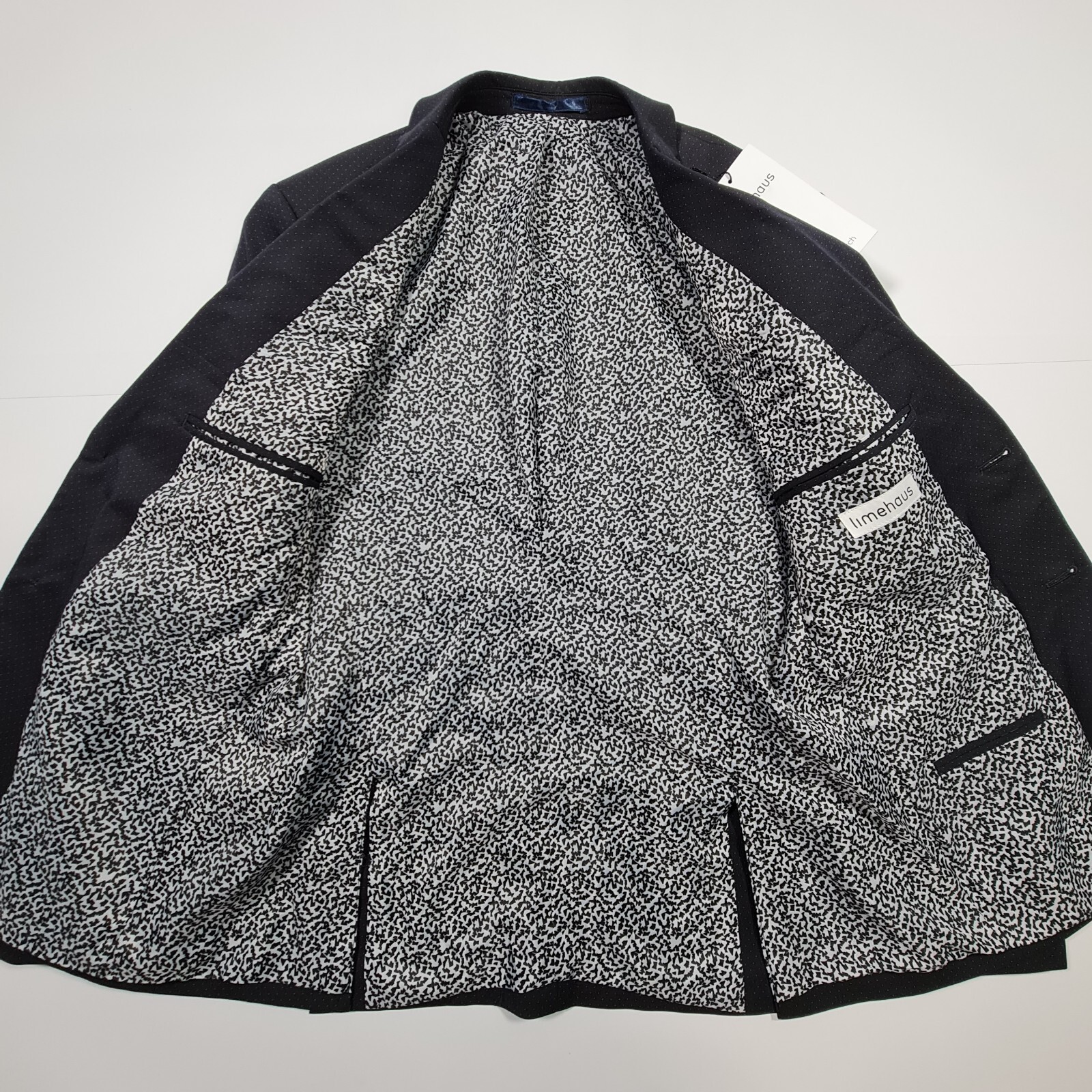 Limehaus Mens Suit Jacket Navy Blue 38 S Pin Dot Slim Fit Stretch Blazer