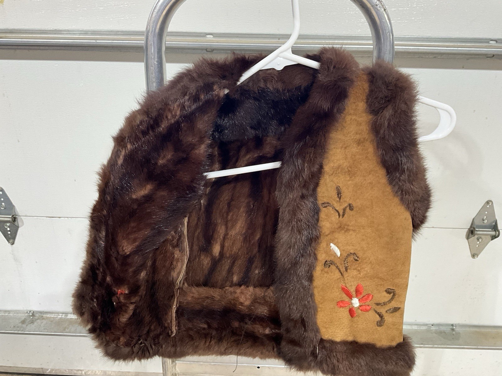 Vintage Kids Afghan Vest: embroidered suede leather, fur lining