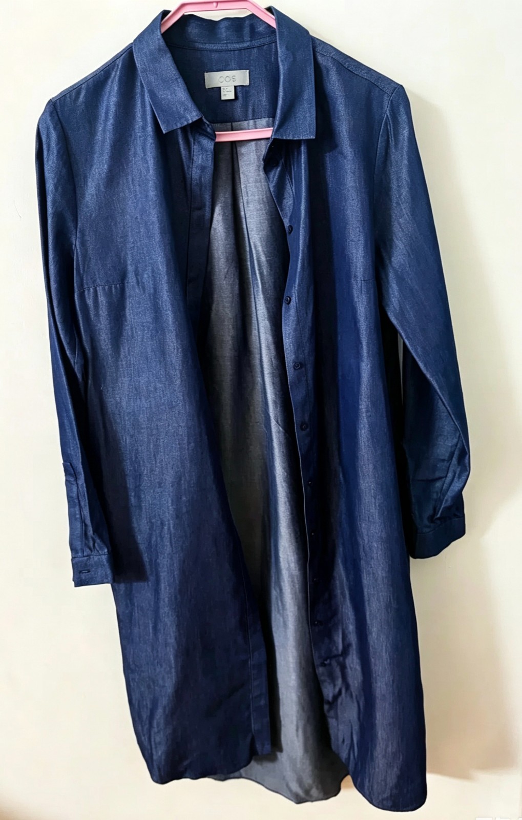COS Longline Chambray Shirt Dress Tunic Dark Blue