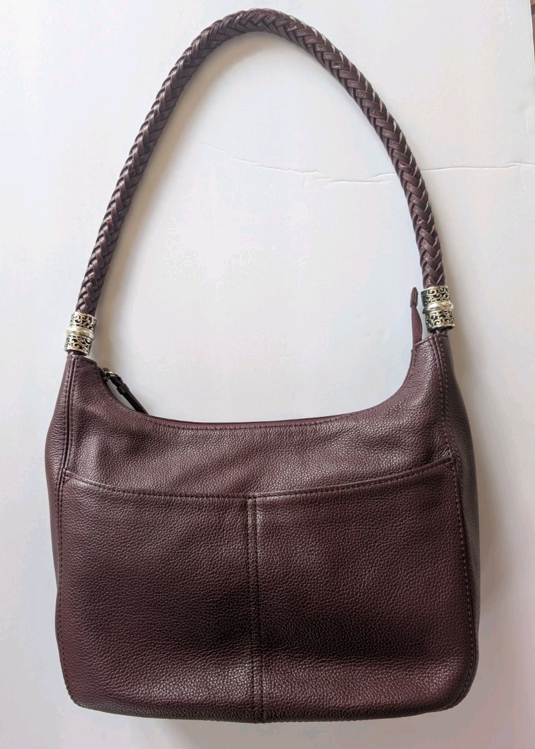Brighton Barbados Chianti Burgundy Zip Top Hobo Shoulder Bag with Braided Strap