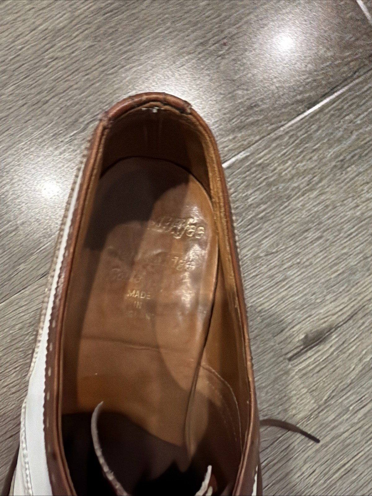 Alan McAfee Knights Bridge Collection Brown/White Leather Wingtip Oxford US 8.5