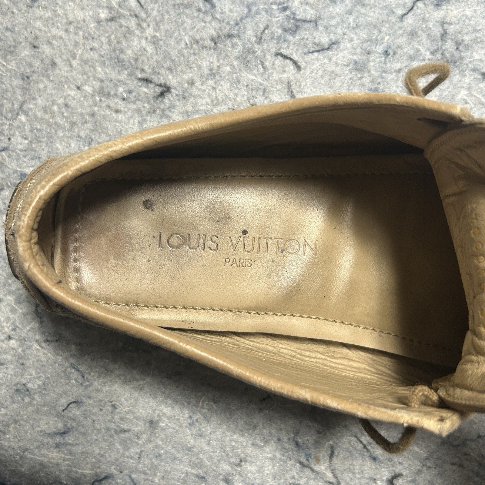 Louis Vuitton Suede TD0053 Shoes Tan Beige Size 38 Made in Italy LV