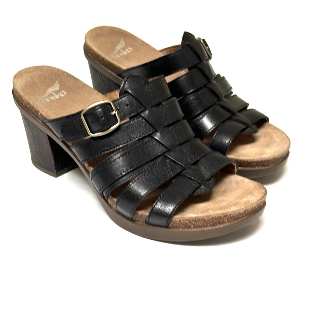 Dansko Dawson Black Leather Strappy Block Heel Mule Sandals Women EU 37 US 6.5-7