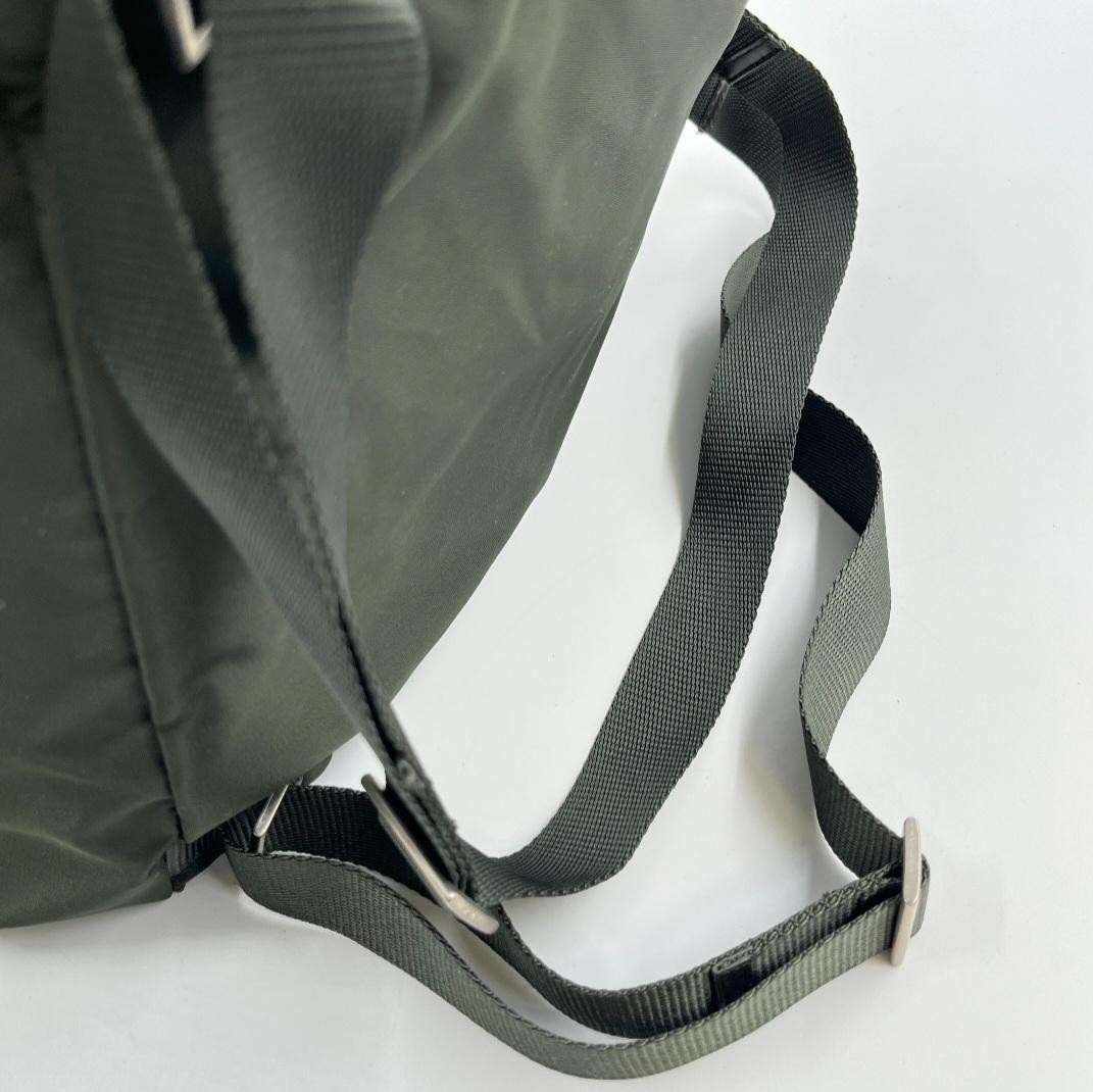 Prada Khaki Nylon Backpack Triangle Logo White Tag Japan Rare 072271