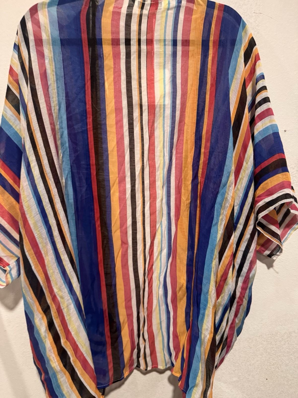 Davi&Dani Multicolored Striped Kimono Open-Front Lhtweight Boho Cardigan Top 1XL
