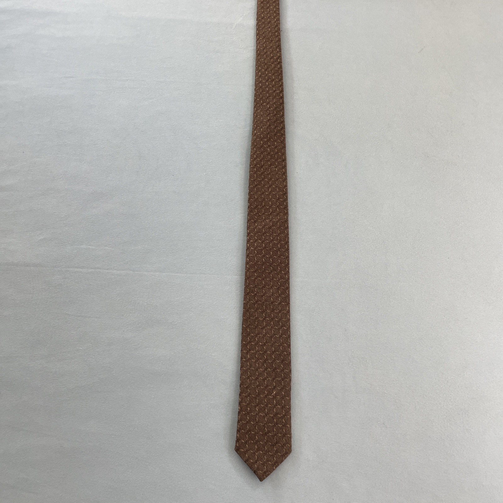 Vtg 60s Tie Wool Cotton Necktie Brown Woven MCM Deco Texture Cloth Cravat 2×53