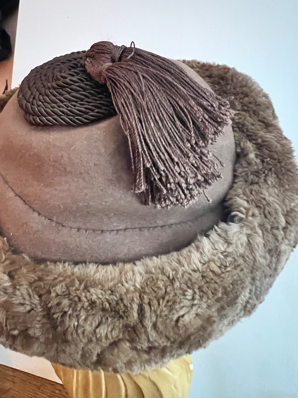 Vintage Round Real Fur and wool Hat , STYLISH, tassel.