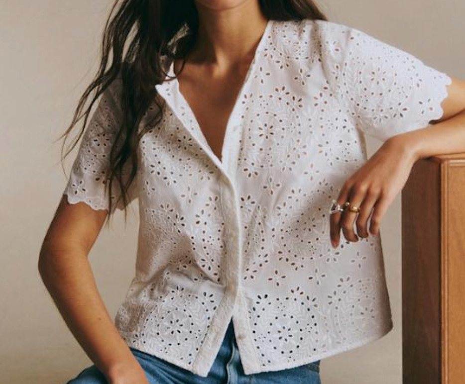 Sézane Embroidered Ecru White Manon Top XL US 10 – NWT New [Sezane]