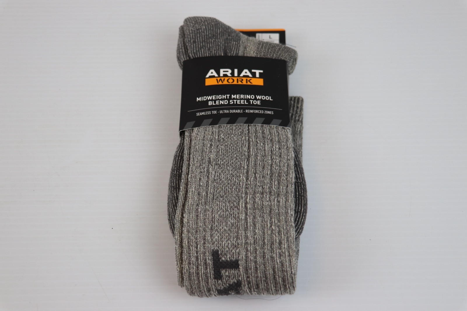 Ariat Men’s Work Socks Lightweight Crew Merino Wool Blend Steel Toe Gray AR2266
