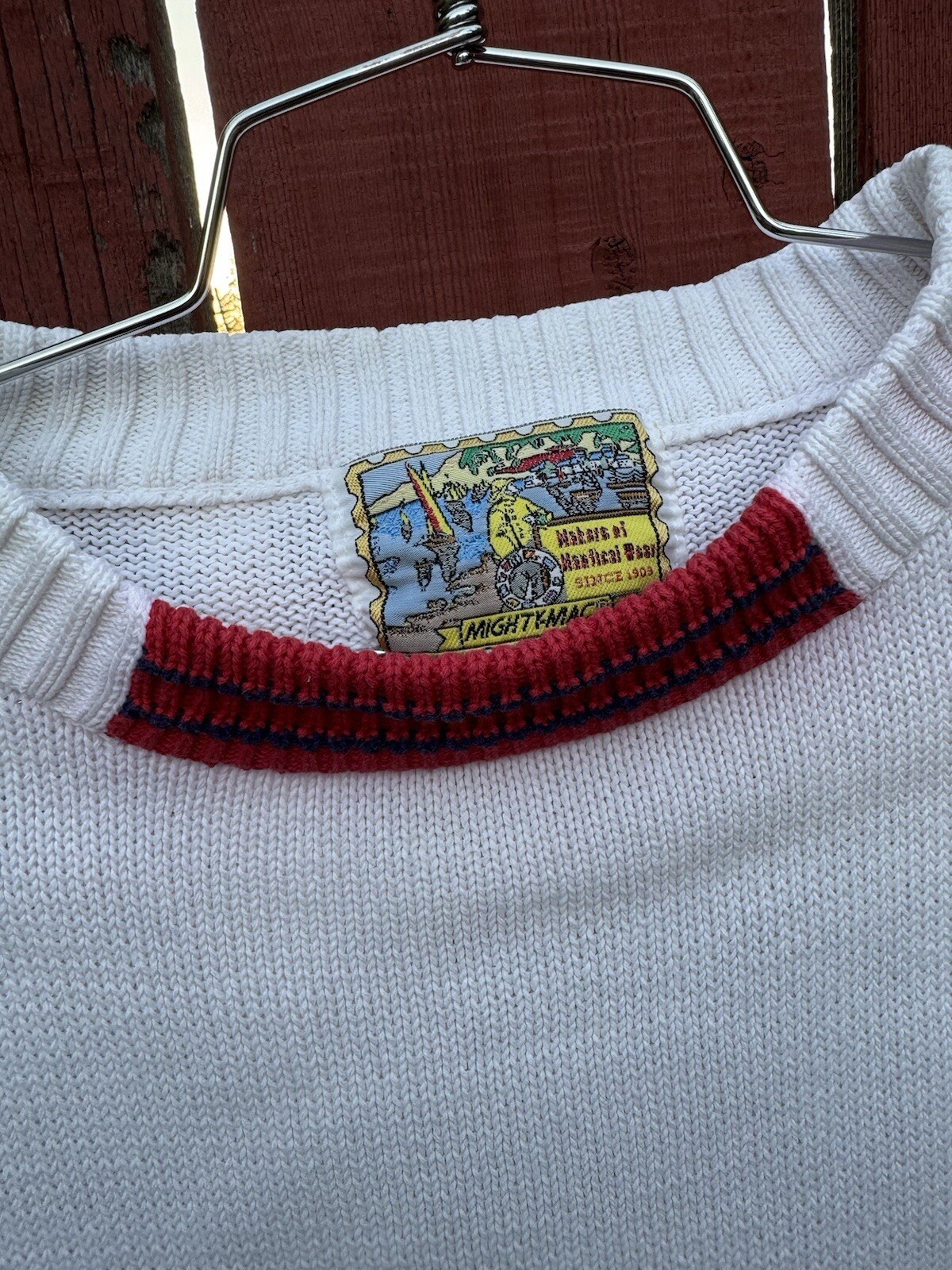FLAWS Vintage Rowing Boat Knit Sweater Lake Preppy Nautical Summer 4th of July