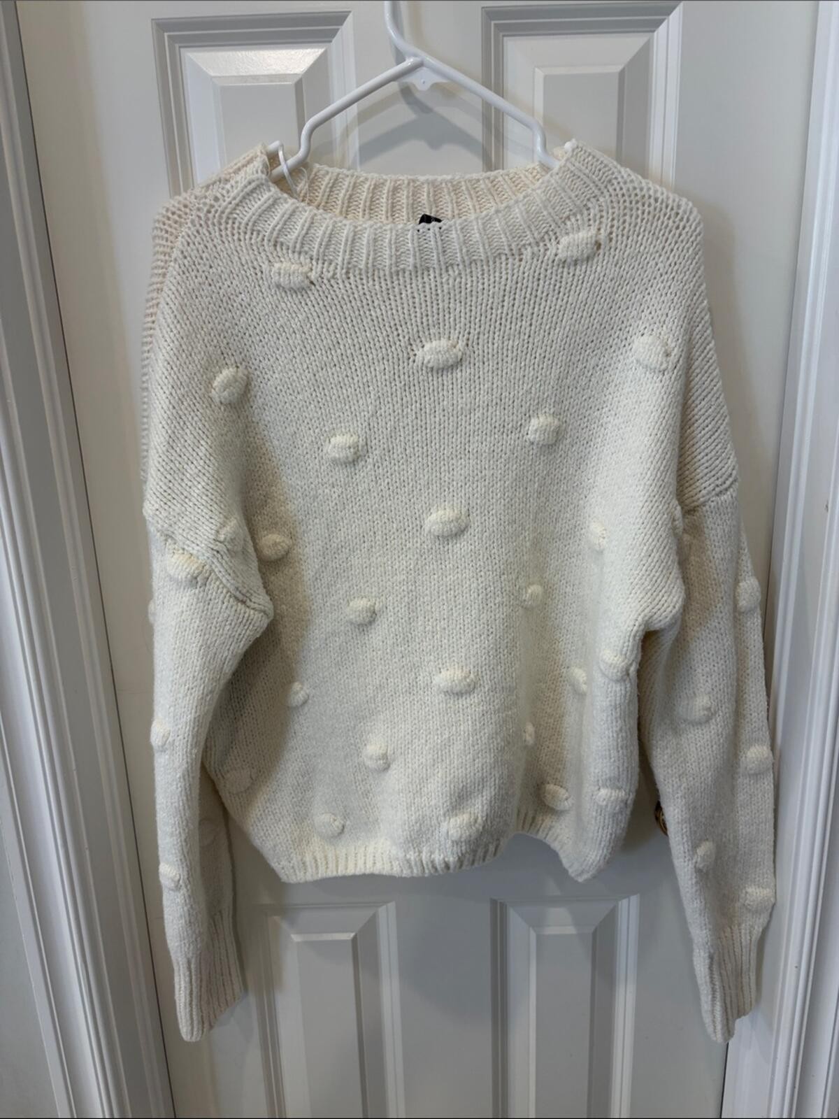 moon & madison Cream Pom-Pom Crewneck Sweater