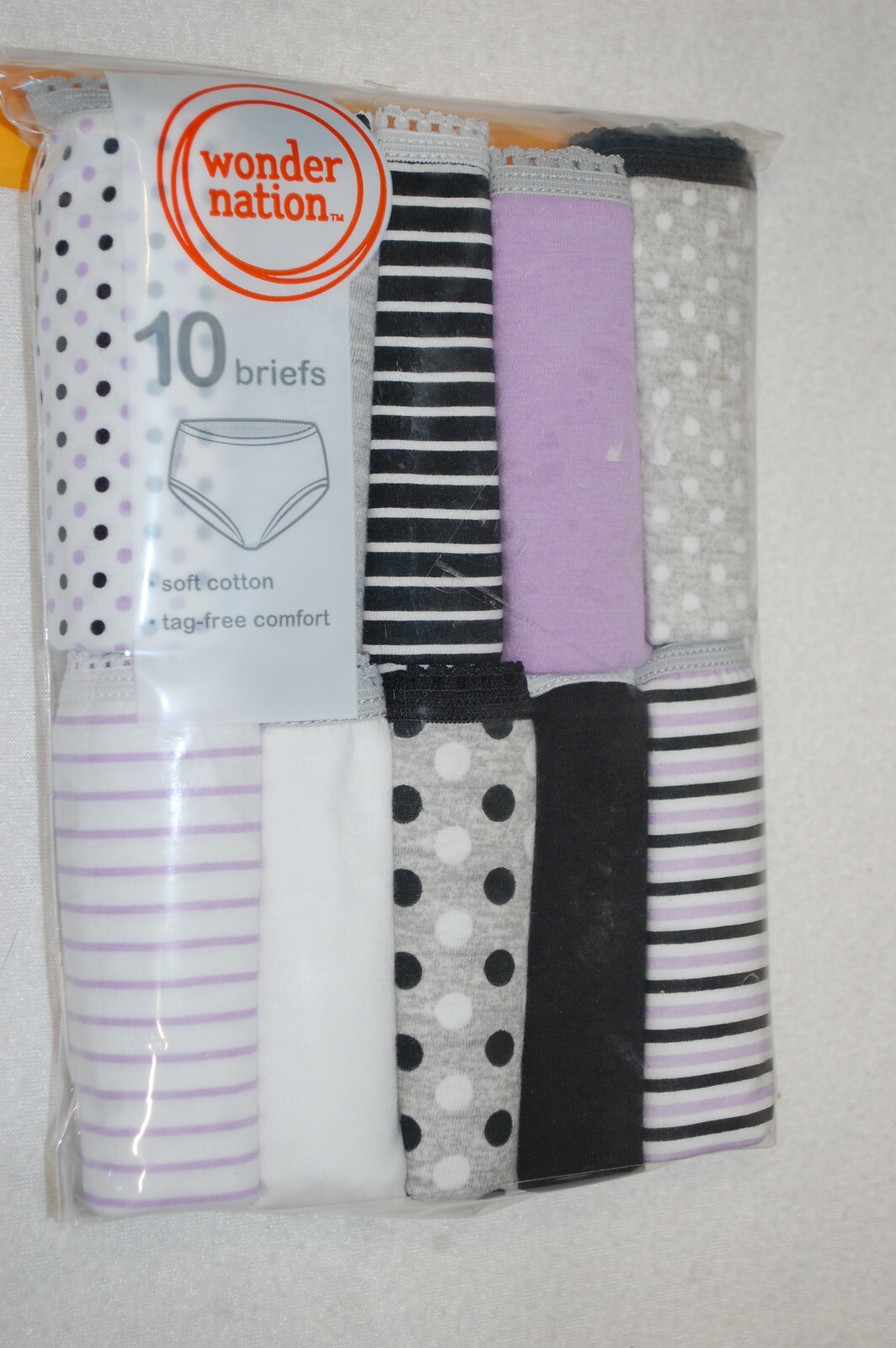 Girls Panties 10 PR BRIEFS Purple Gray Black STRIPES Dots 4 6 8 10 12 14 16 18
