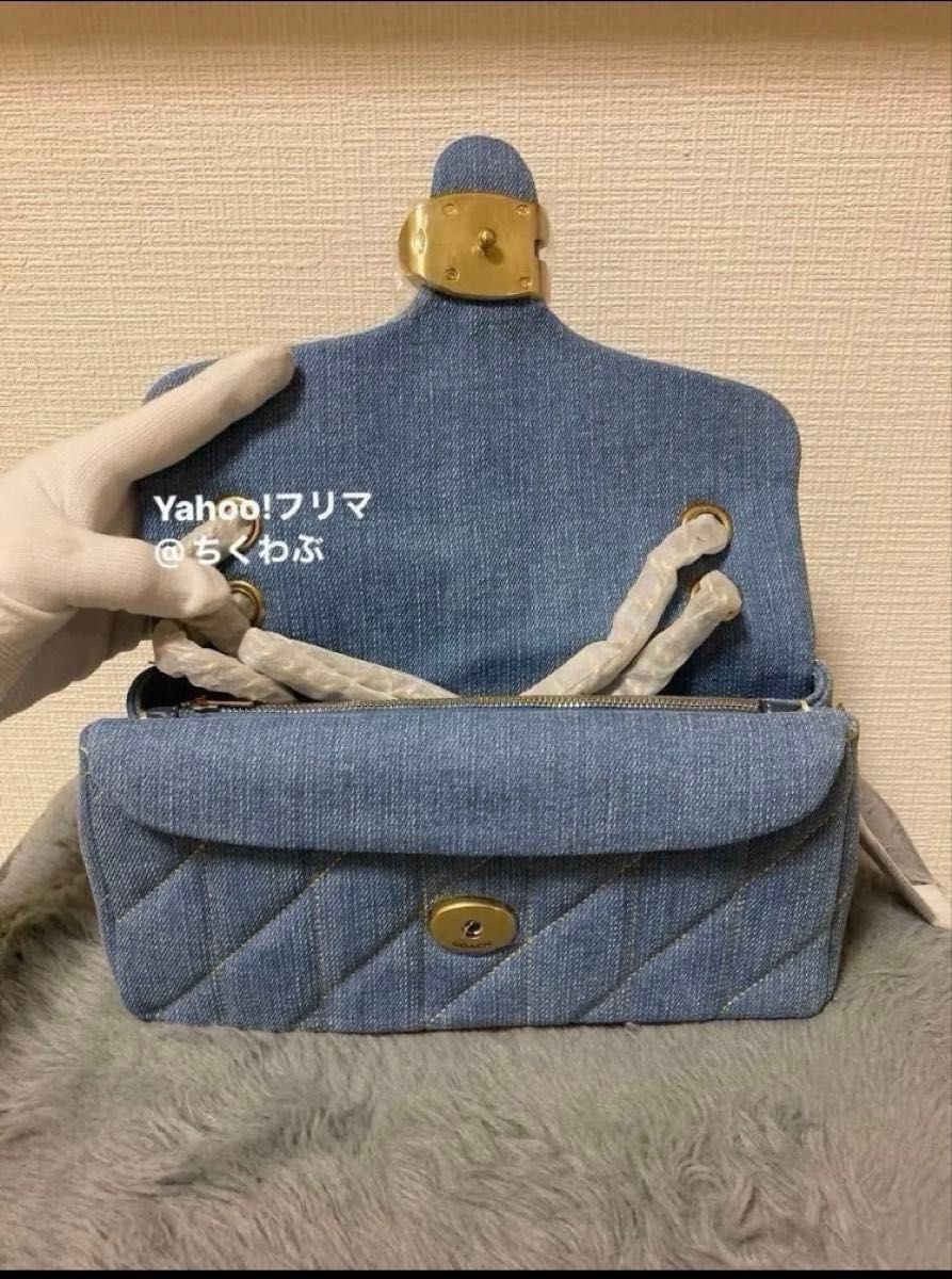 COACH Tabby 26 CR704 Denim Quilted Shoulder Bag Chain Strap Hardware Indigo