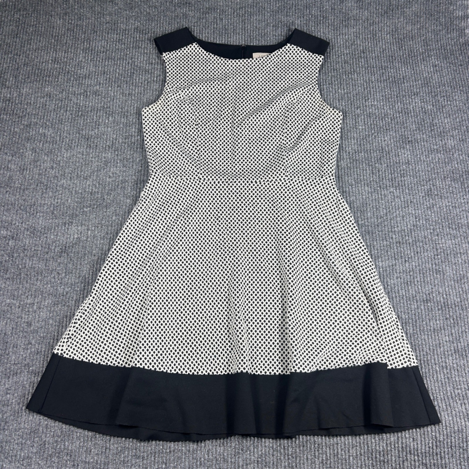 LOFT Ann Taylor Black White Textured Polka Dot Fit & Flare Dress Womens Size 8