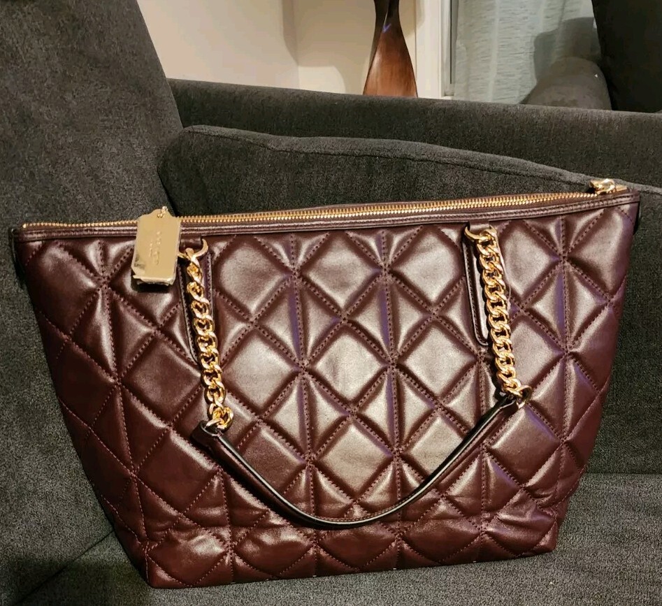 COACH AVA CHAIN TOTE IN QUILTED OXBLOOD LEATHER F36661 NEW MSRP $495