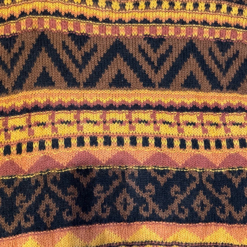 Together! Vintage 90s Wool Blend Geometric Tribal Knit Sweater Mens Large Brown