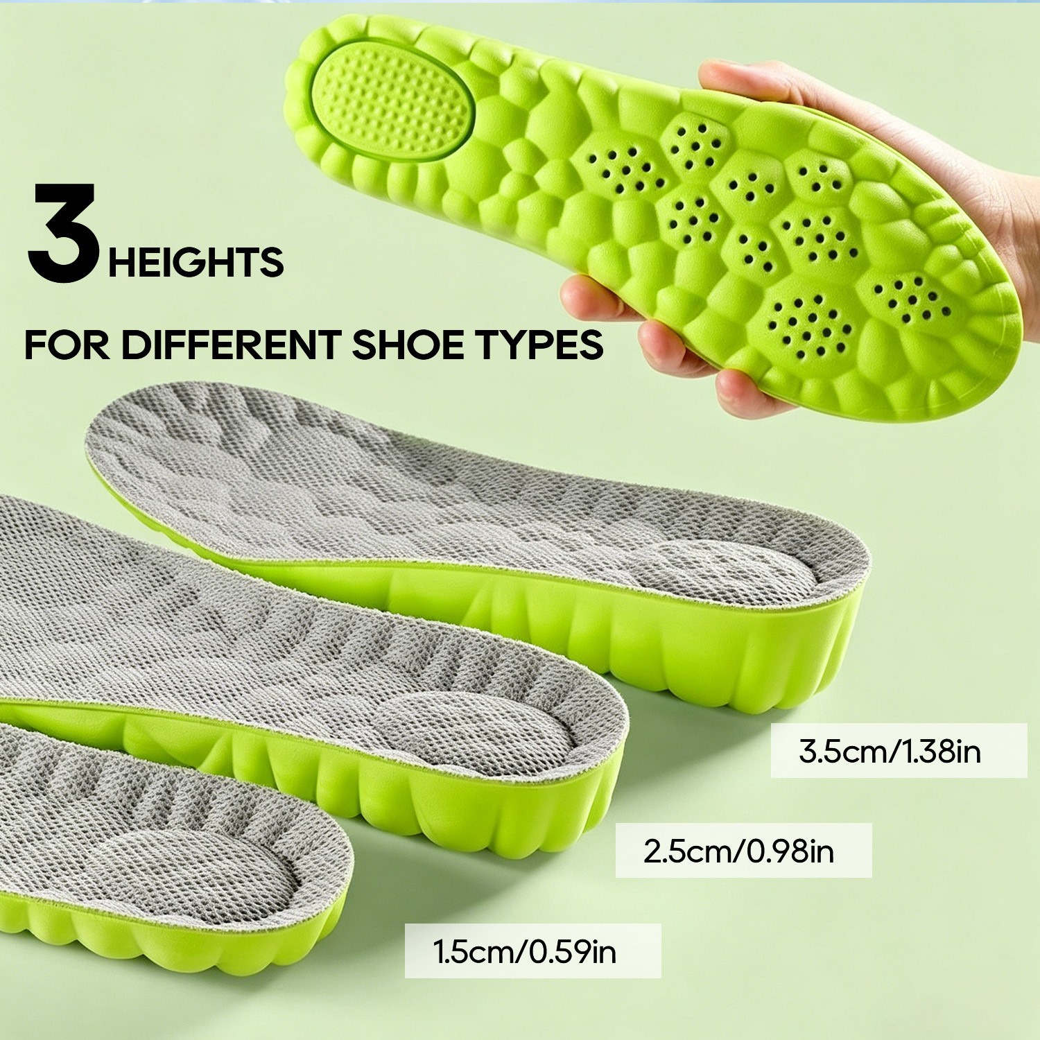 4D Cloud Height Increasing Insoles Anti-Stink & Sweat-Absorb Unisex for US 7-12