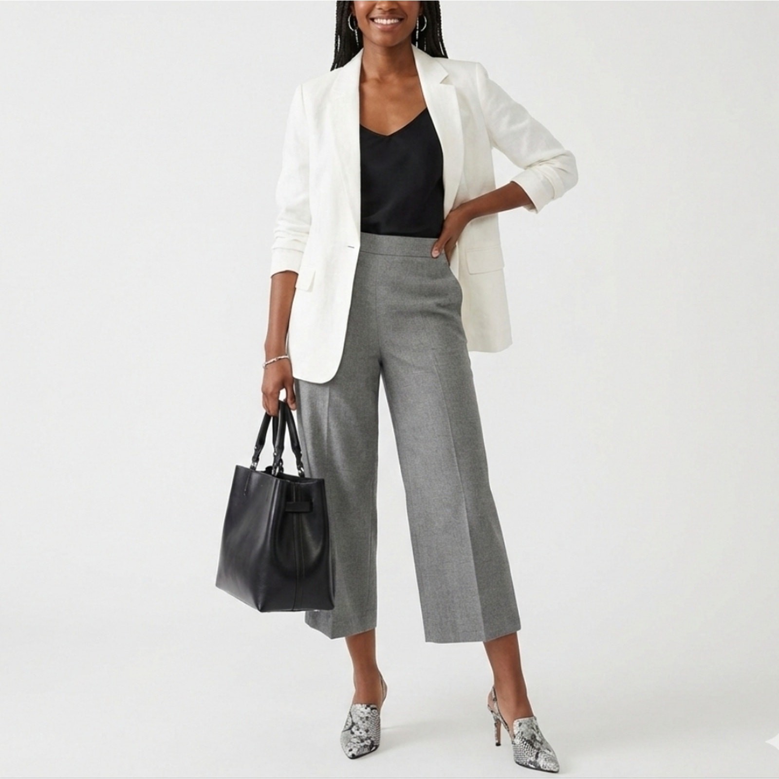 Reiss Charcoal Austin Wide Leg Cropped Trousers
