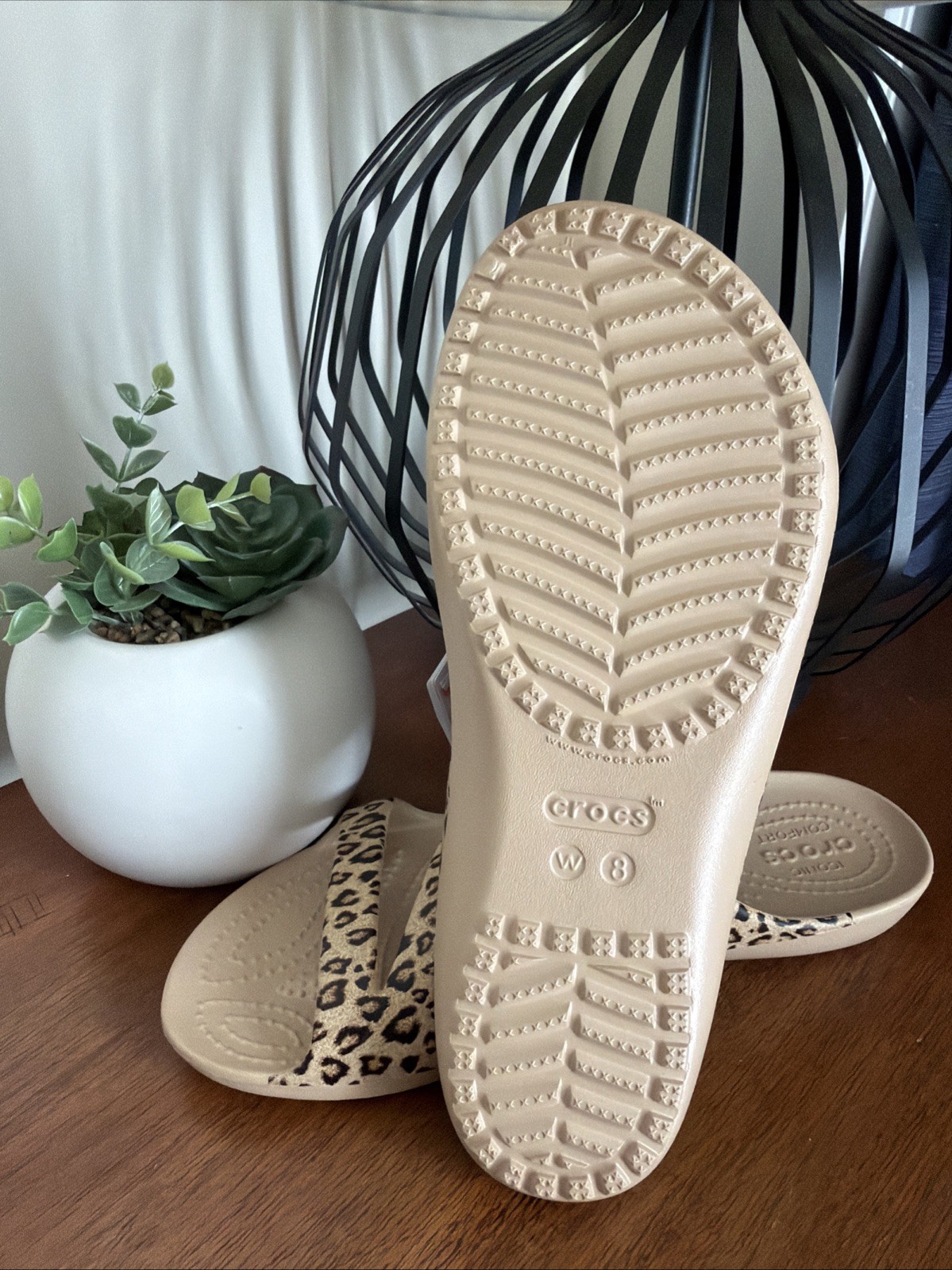 Crocs Kadee II Leopard Strappy Sandals Slides Flip Flops Comfort Women’s Size 8
