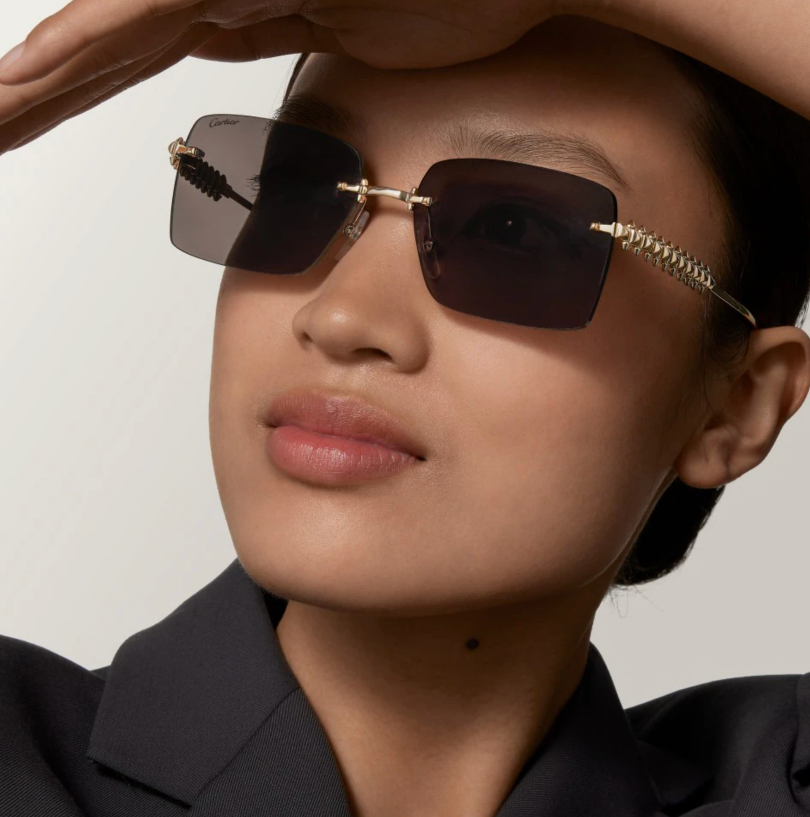 Cartier CT0545S Square Gold/Gray 58 mm Rimless Women’s Sunglasses