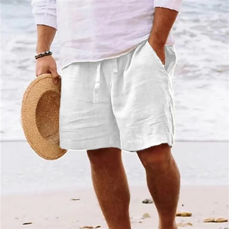 Men’s Cotton Linen Lightweight Gym Beach Shorts for Summer Casual Fit Pants