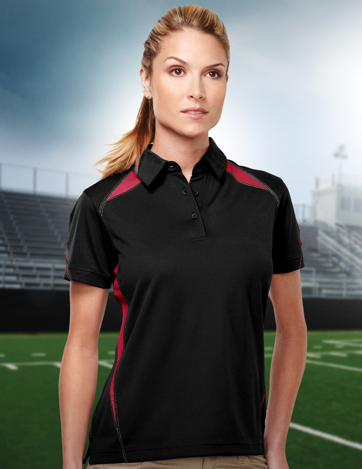 Tri-Mountain Performance Lady Lightning KL119 Birdeye Golf Polo Black/Red Size L