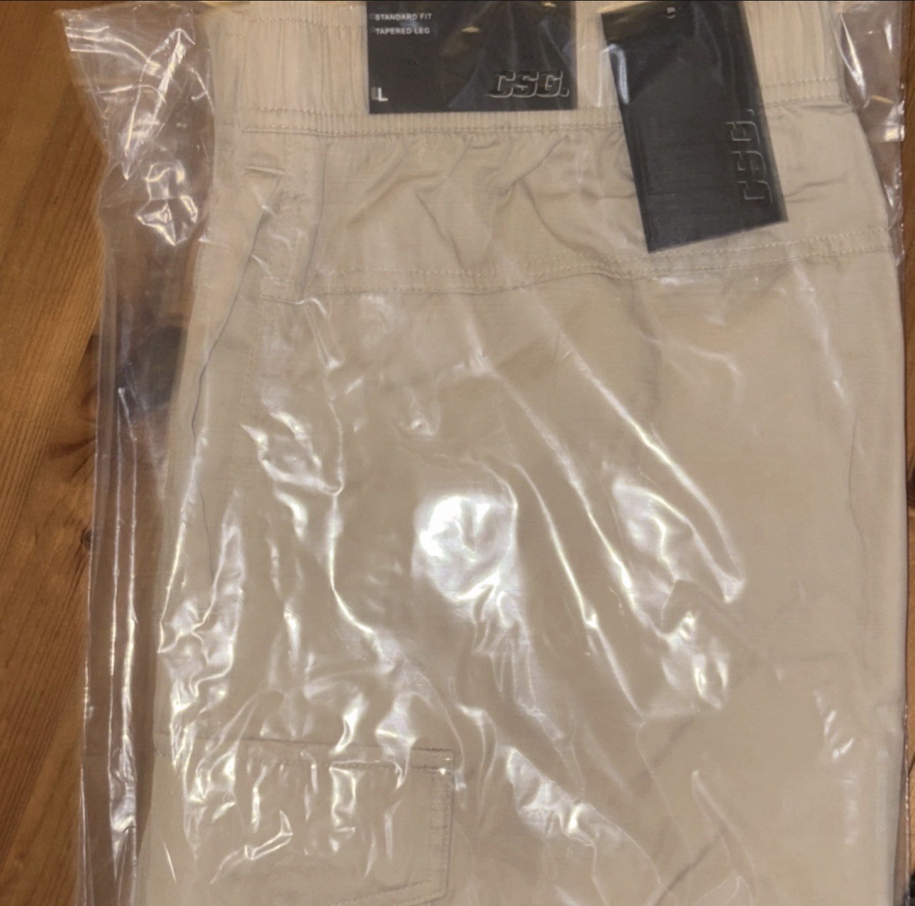 CSG Men’s Beige Cargo Pants L Regular Standard Fit Tapered Elastic SALE!