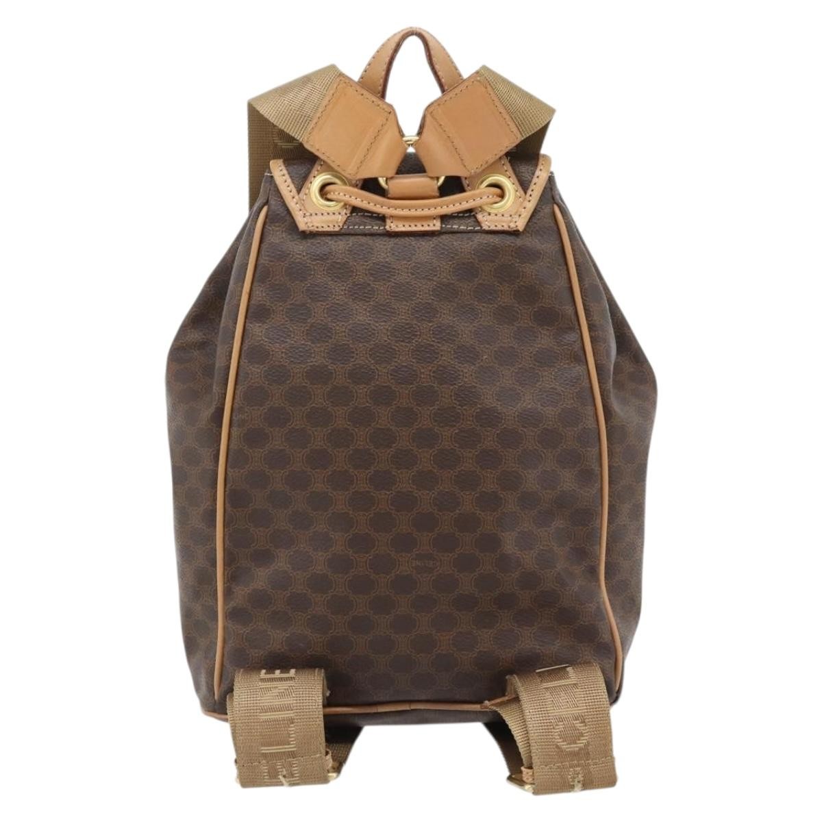 CELINE Macadam Canvas Backpack PVC Leather Brown Gold Auth 182528A