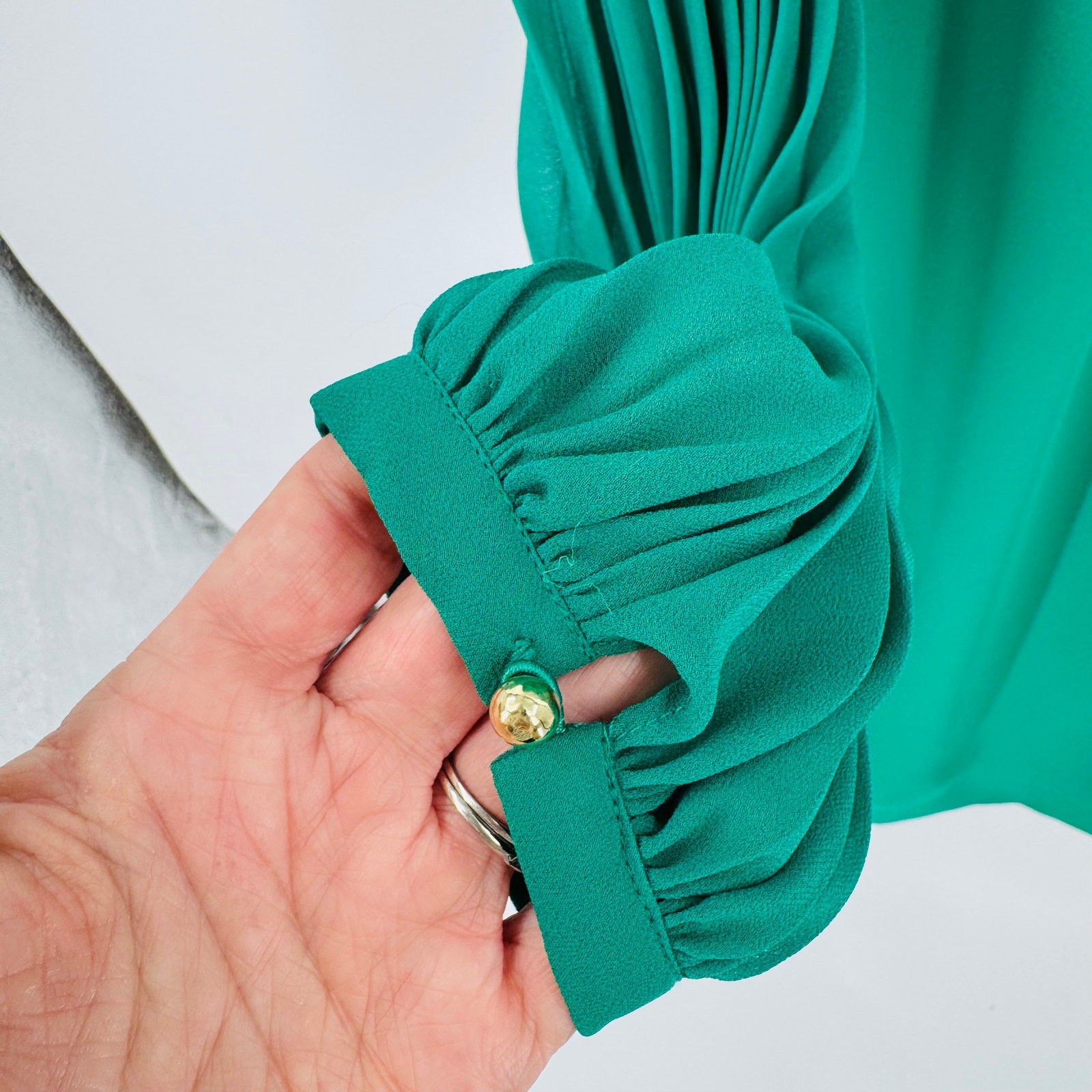 Hobbs Greta Green Popover Dress Pleated Sleeve Sheath Chic Minimalist Size 12