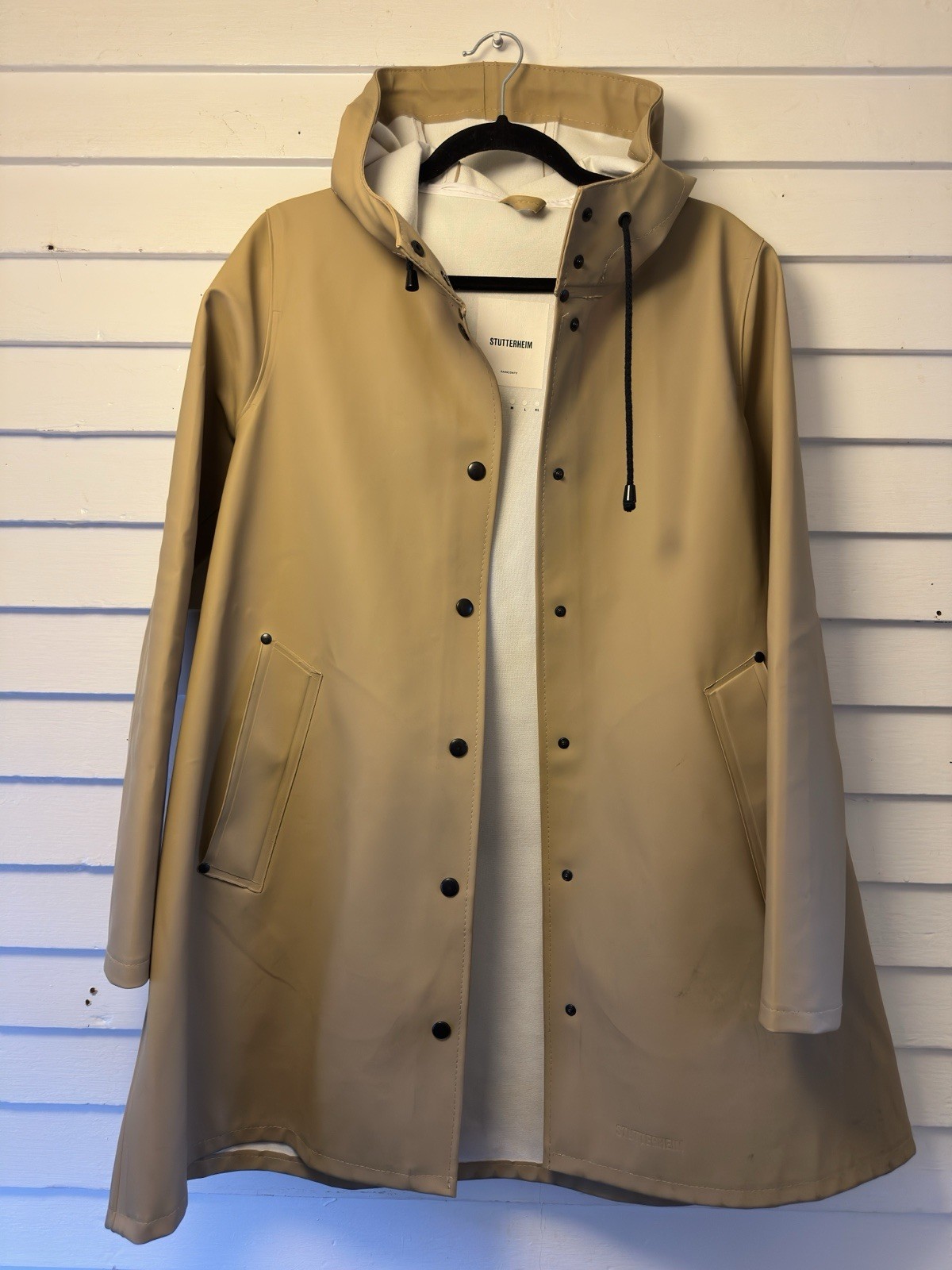 Stutterheim women’s beige hooded rain coat jacket size XS