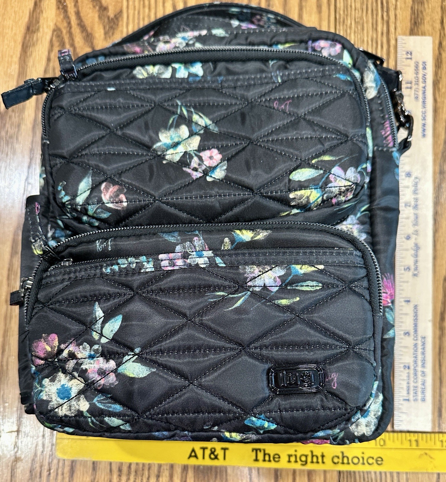 Lug Compass Black Bouquet Floral Medium Organizer RFID Convert Crossbody Bag BK