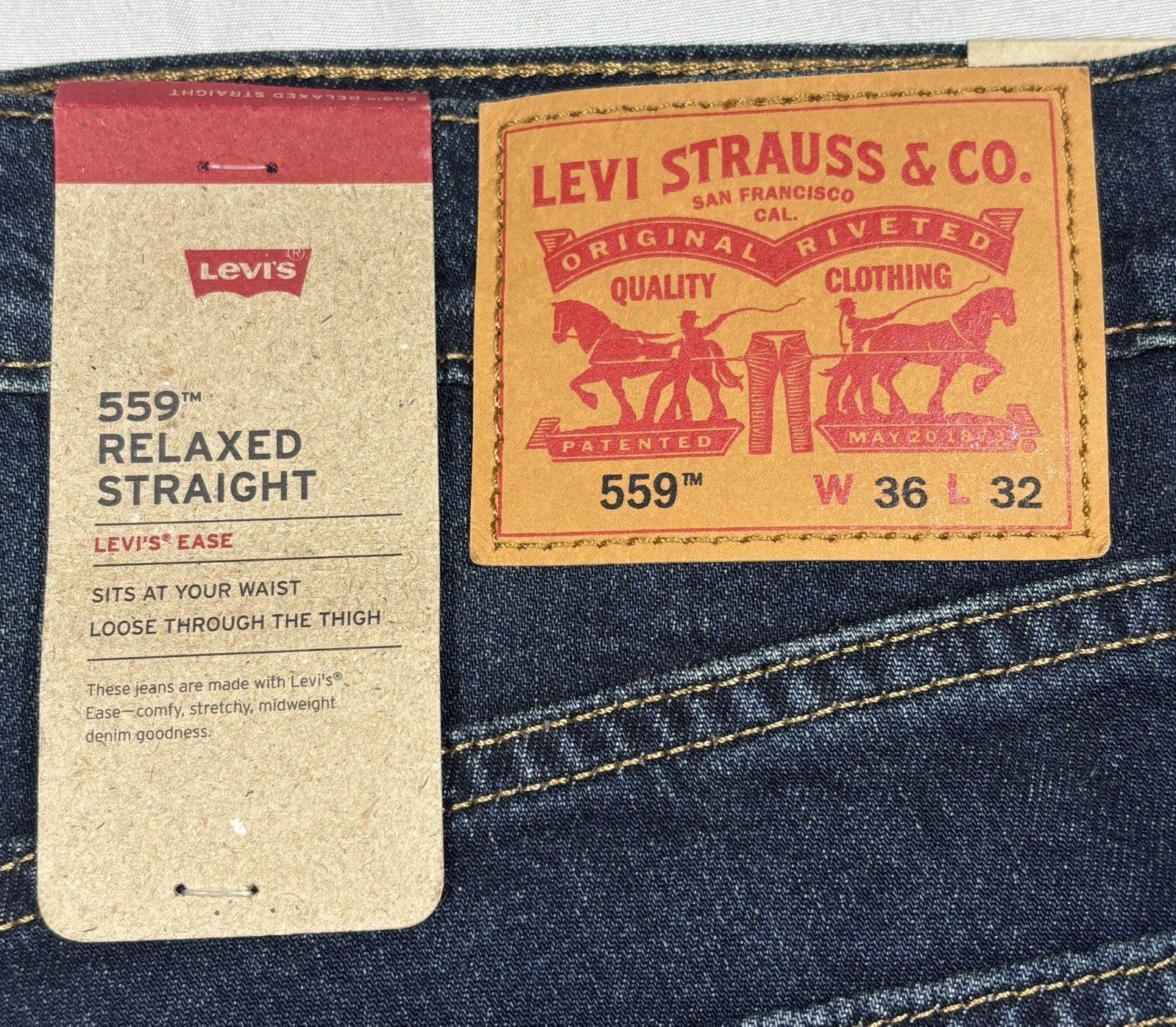 NWT Levi’s 559 Relaxed Straight Fit Stretch Rugged Blue Denim Jeans Mens 36×32
