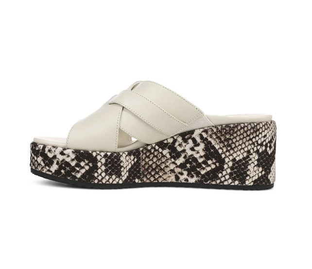 VIONIC Dawn Wedge Slide Sandal Cream Leather New