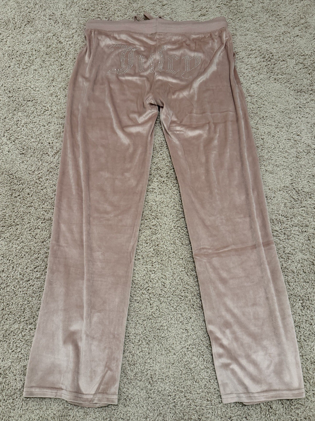Juicy Couture Pink Velour Track Pants Size Large Rhinestone Logo Y2K Lounge